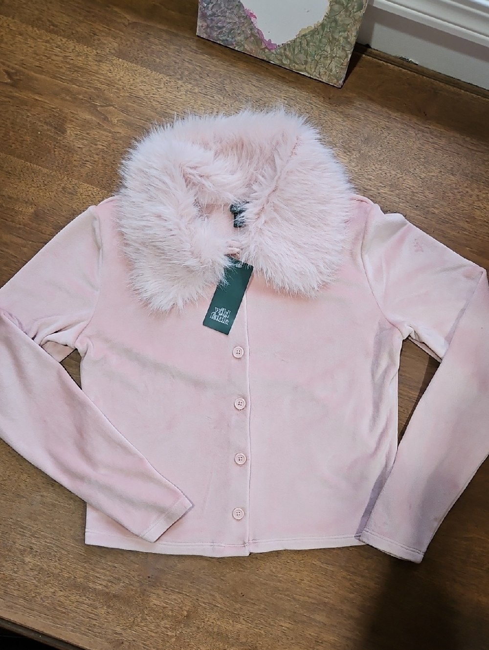 wild fable Soft Pink Teddy Jacket Shirt with Faux-Fur Collar